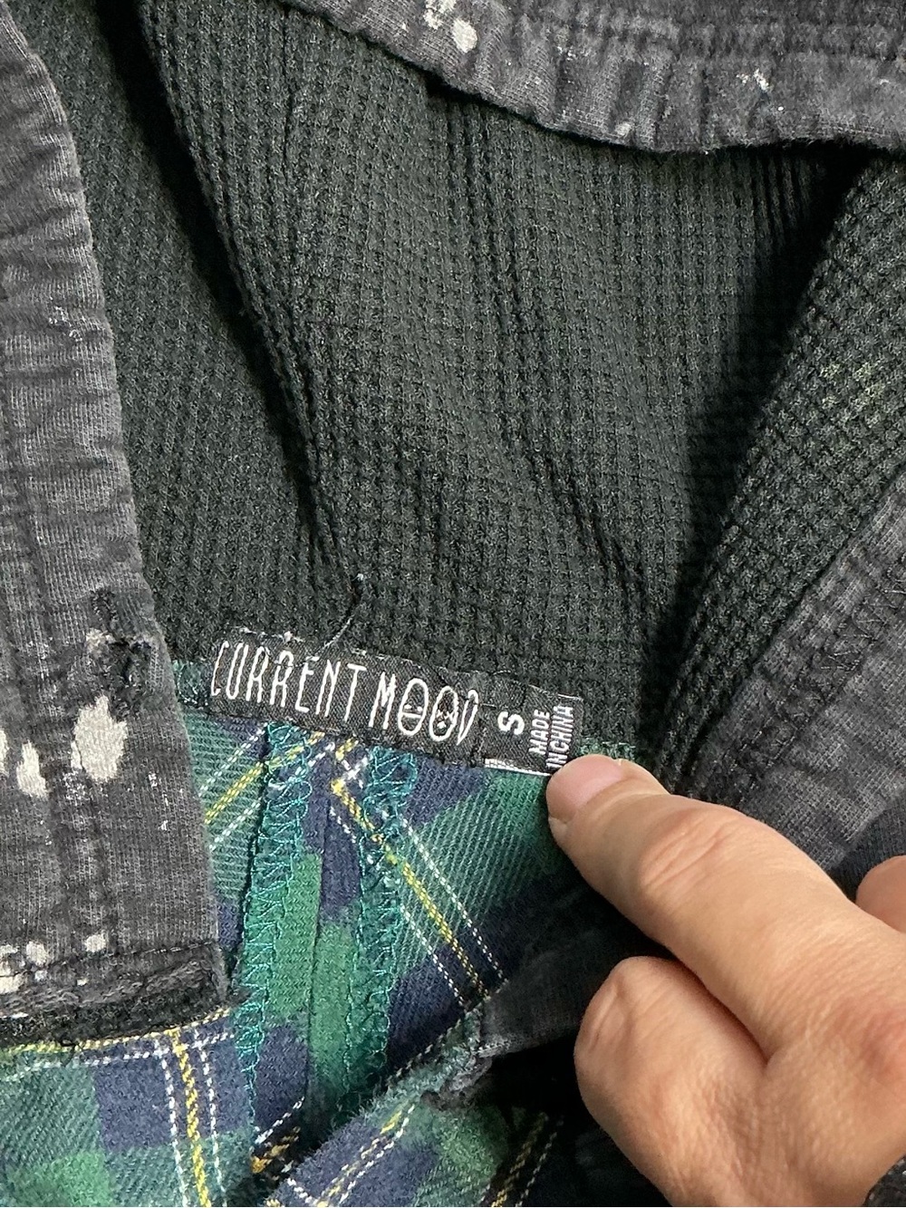 Current Mood Green Plaid Hooded Flannel Shirt Women’s S Grunge Distressed - Picture 4 of 15